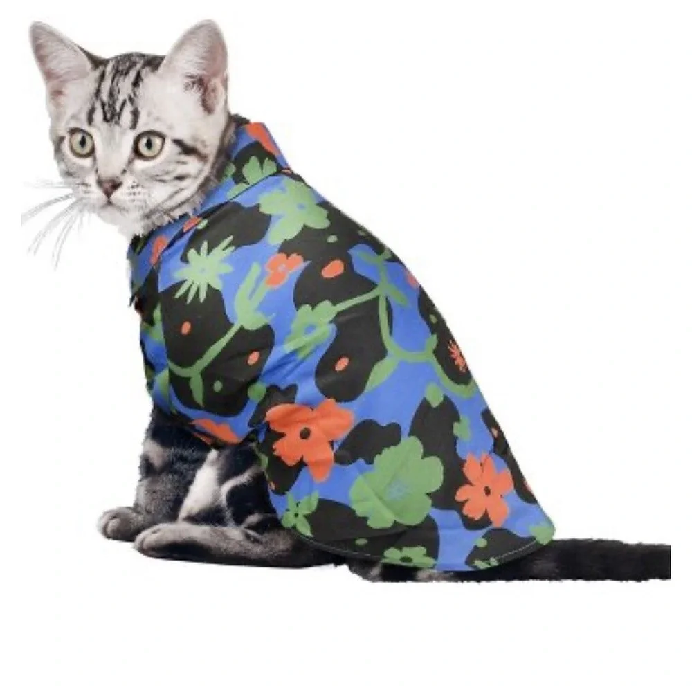 Hawaiian dog shirt Latino Heritage floral luau Pet Dog Cat Shirt Blue Small NWT